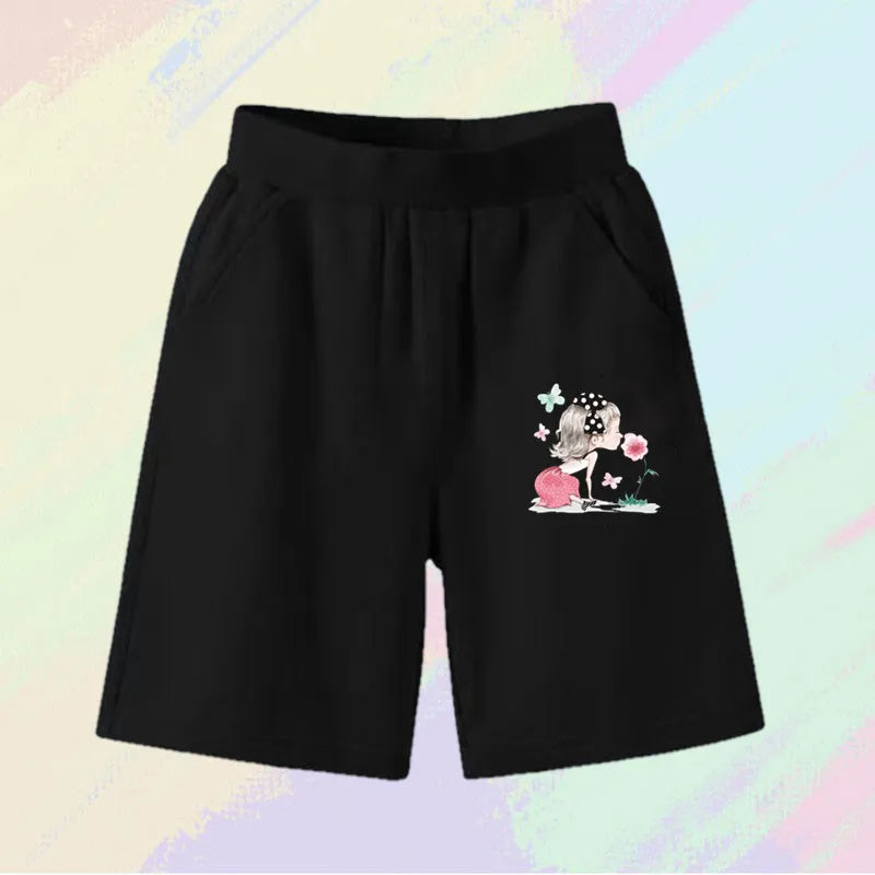 2023 Girls Summer Cat Ear Print Shorts Kids Elastic Waist Beach Short with Pocket Sports Short Pants Kids Cute Clothes 3-14y