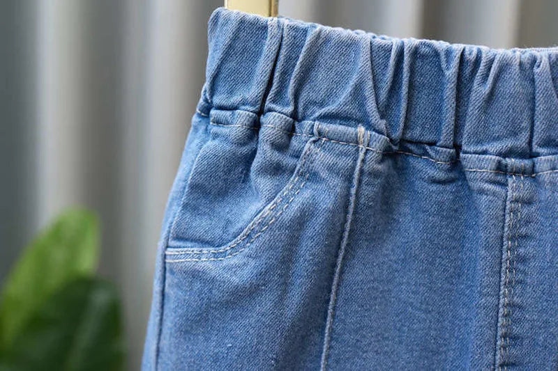 2024 New Autumn Elastic Kids Jeans Girls Cute Leisure Bow Denim Blue Children Flared Pants teenage Girl Clothes Trousers 3-12Y