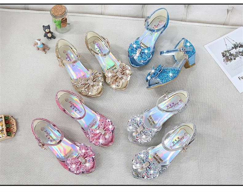 10 Colors Children Princess Sandals Kids Girls Wedding Shoes High Heels Dress Shoes Bowtie Gold Pink Blue Silver Shoes For Girls