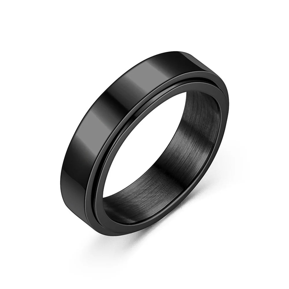 Anxiety Fidget Spinner Rings Black Silver Color Stainless Steel Spinning Rotating Mood Ring for Men Women Anti Stress Jewelry