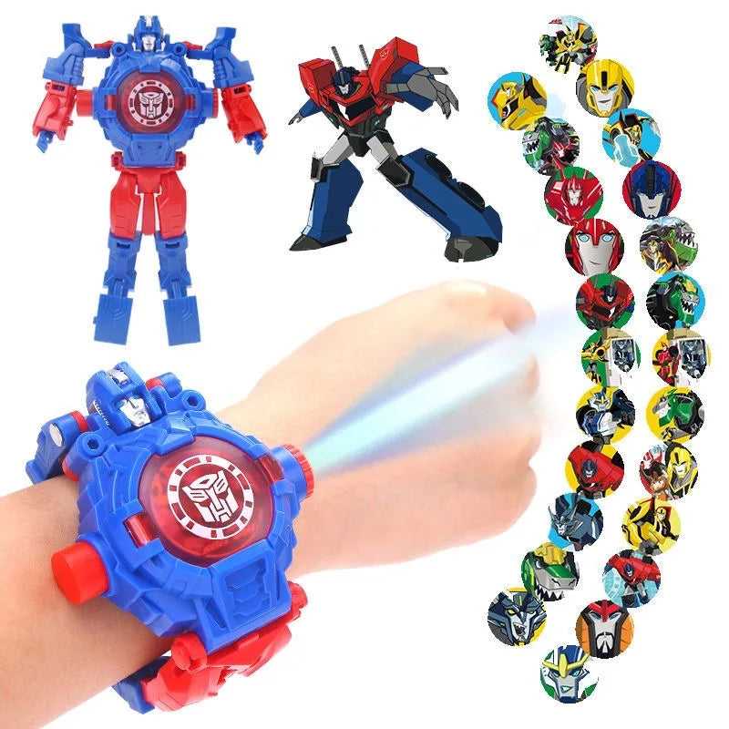 Disney Spiderman 24 Projection Patterns Children Watches for Boy Deformation Robot Projection Electronic Clock Kids Christmas