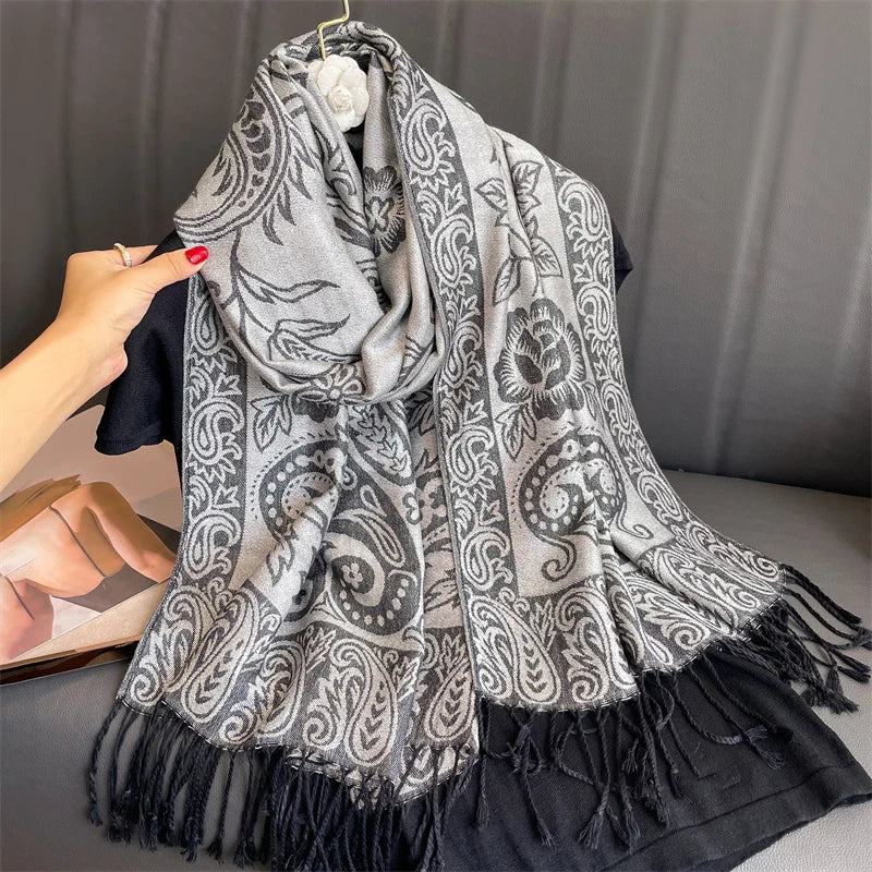 Tassel Blanket Design Thick Pashmina New Winter Warm Shawl Wrap Cashmere Scarf Women Neckerchief Poncho Stoles 2025