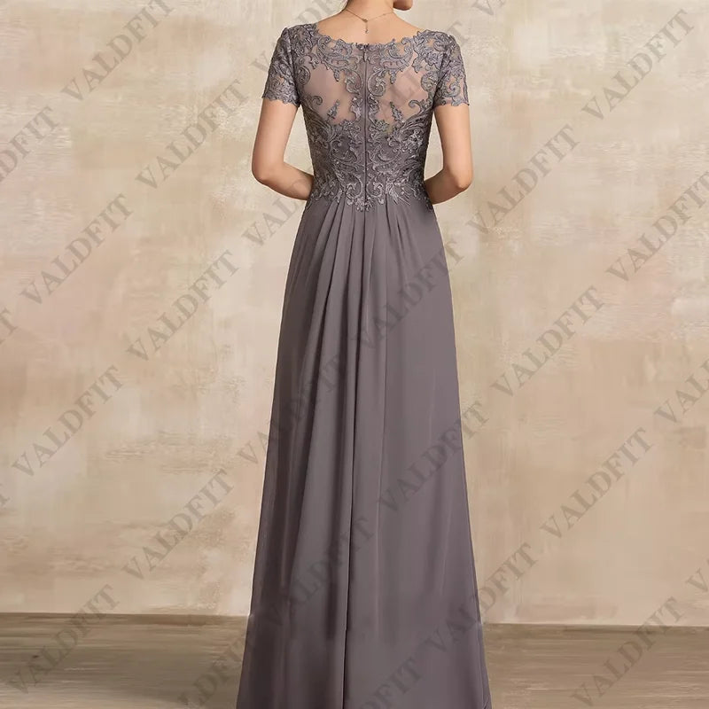 Customized Long Sheath Chiffon Mother of the Bride Dresses Cap Sleeves V Neckline Wedding Party Dress Vestido Invitada Boda 2022