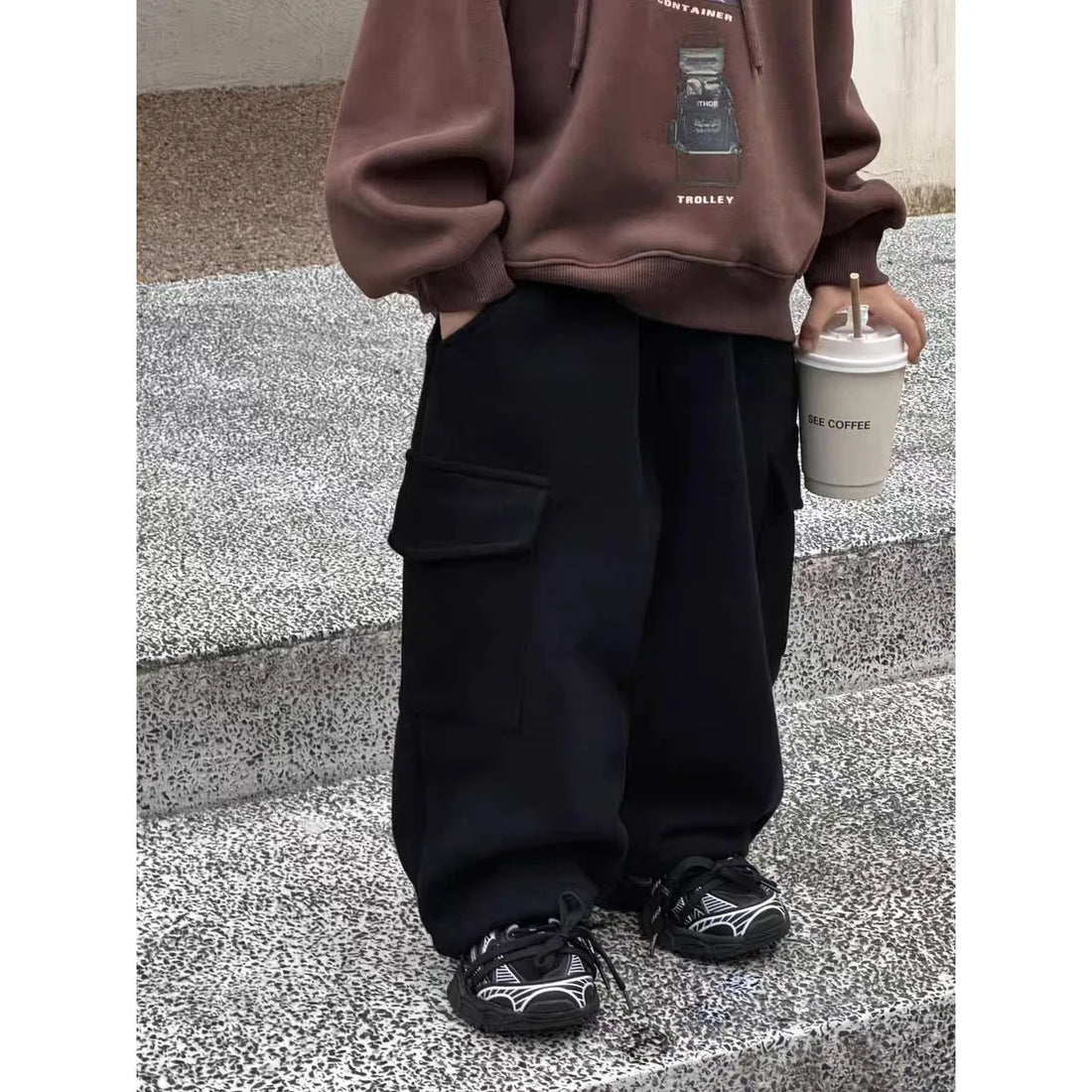 Winter Plush Kids Pants New Korean Children's Clothing Pants for Boys Thickened Pants Baby Warm Casual Kids Cargo Pants 2025