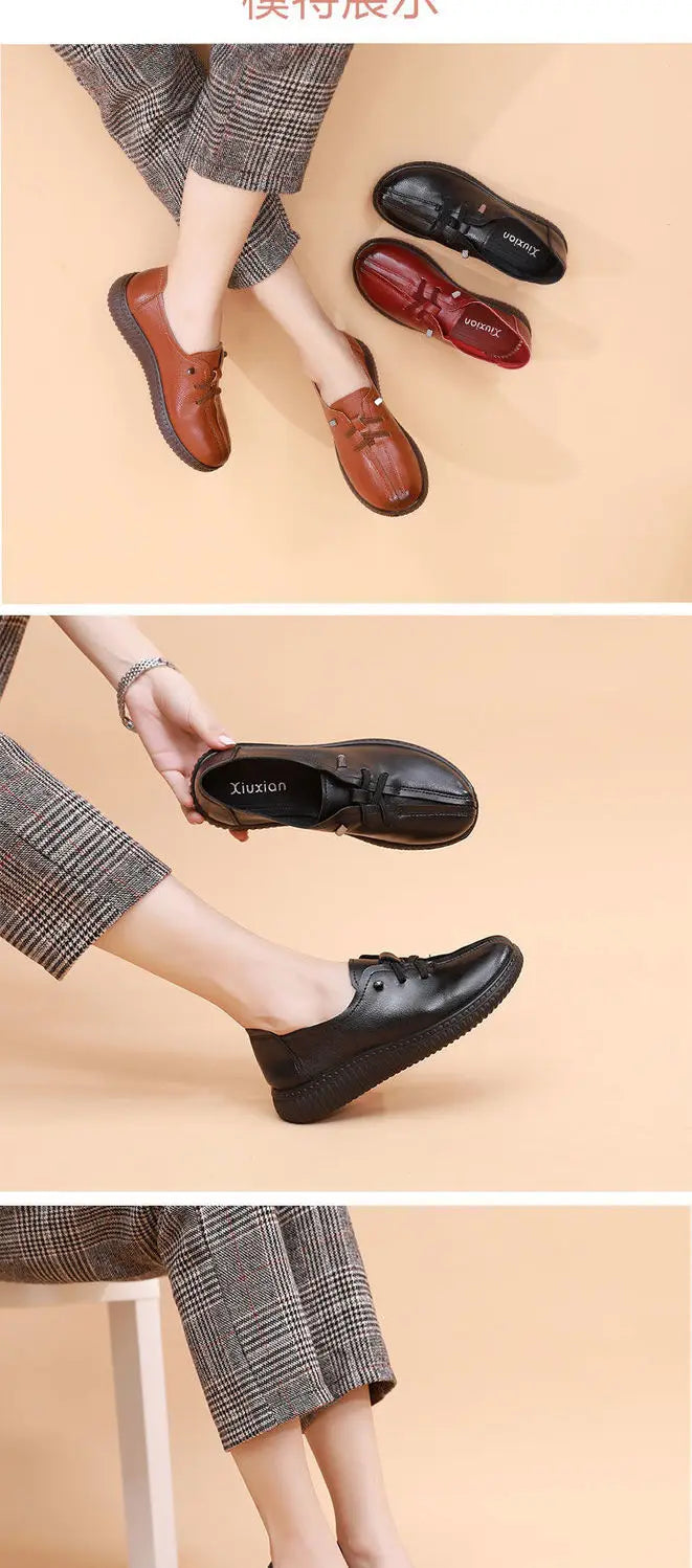 Lace Up Flats Women's Oxfords Comfy Leather Shoes Female Designer Loafers Woman Black Slip Ons Ladies Driving Shoes Retro Loafer