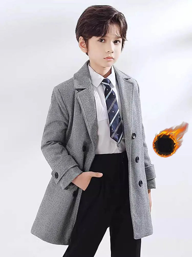 Boys Girls Winter Thick Warm Wool Coat Children Windproof Outdoor Long Jacket Kids Formal Birthday Party Photography Woolen Coat