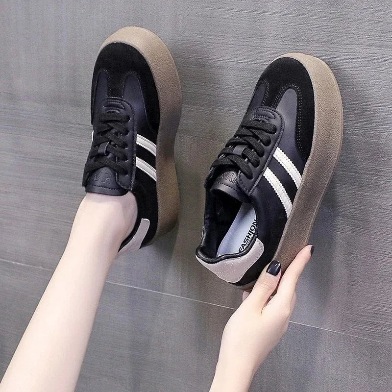 Sports Shoes Thick Sole Casual Board Shoes Women Cowhide Everything Soft Sole Inside Increase De Training Shoes Platform Shoes