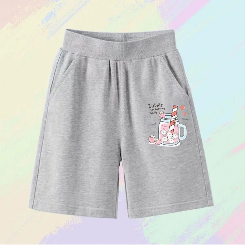 2023 Girls Summer Cat Ear Print Shorts Kids Elastic Waist Beach Short with Pocket Sports Short Pants Kids Cute Clothes 3-14y