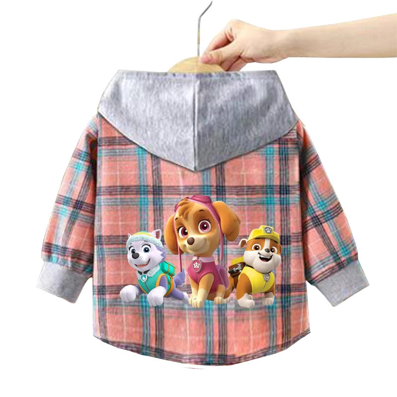 Paw Patrol Children's Hooded Shirts Kids Clothes Baby Boys Plaid Shirts Coat for Spring Autumn Girls Long-Sleeve Jacket Clothing