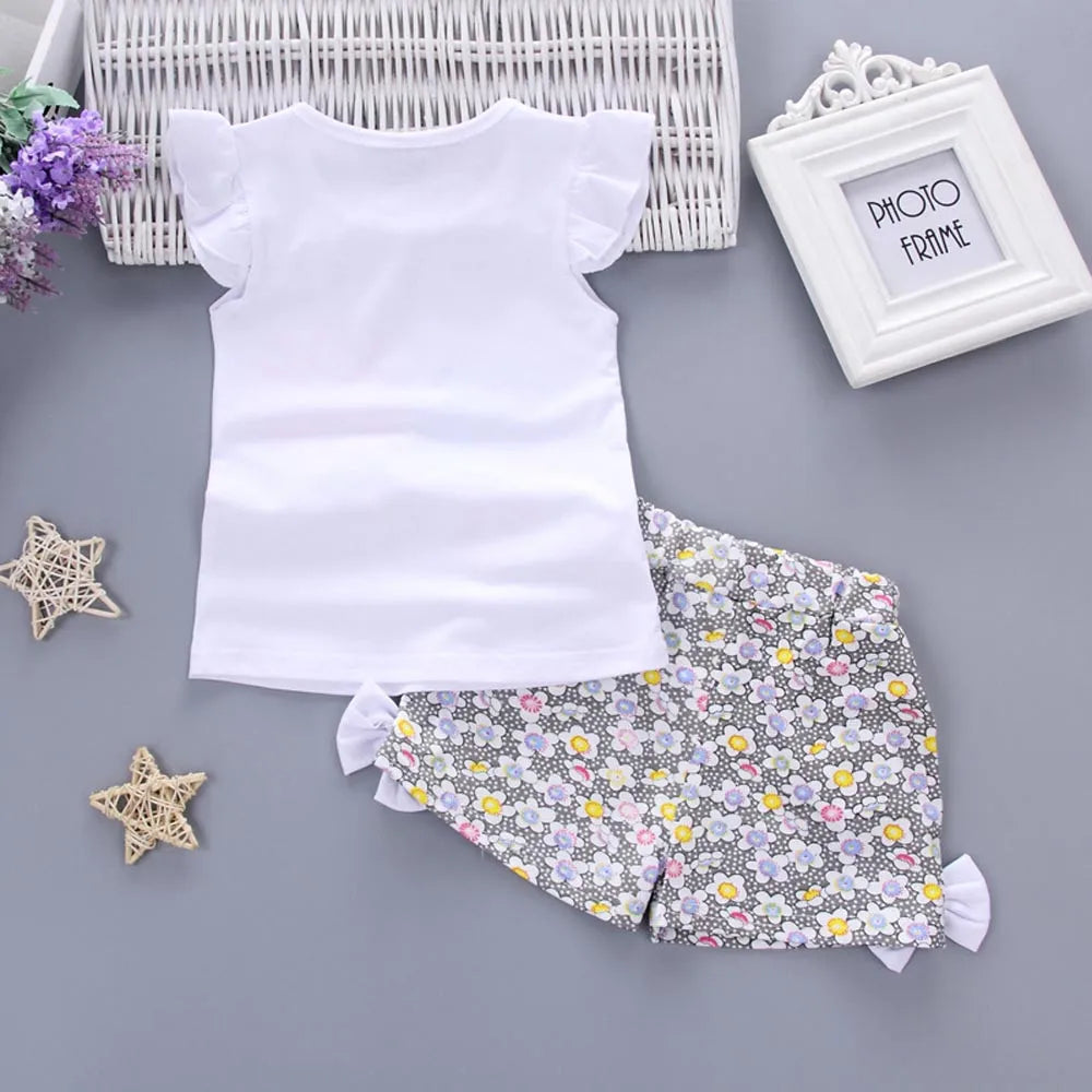 2 Piece Set For Toddler Girl 1~4 Years Children'S Clothing Kids Baby Girls Outfits Lolly T-Shirt Tops+Short Clothes Set 2t 3t 4t