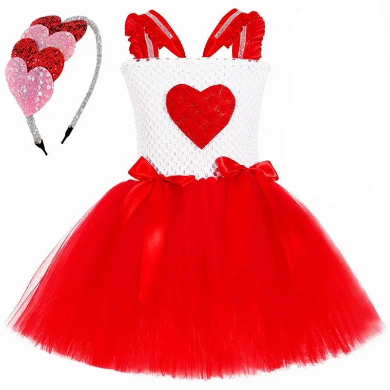 Toddler Baby Girls Valentine’s Day Princess Dress Sweet Love Heart Tutu Dresses Kids Valentines Wedding Birthday Party Costume