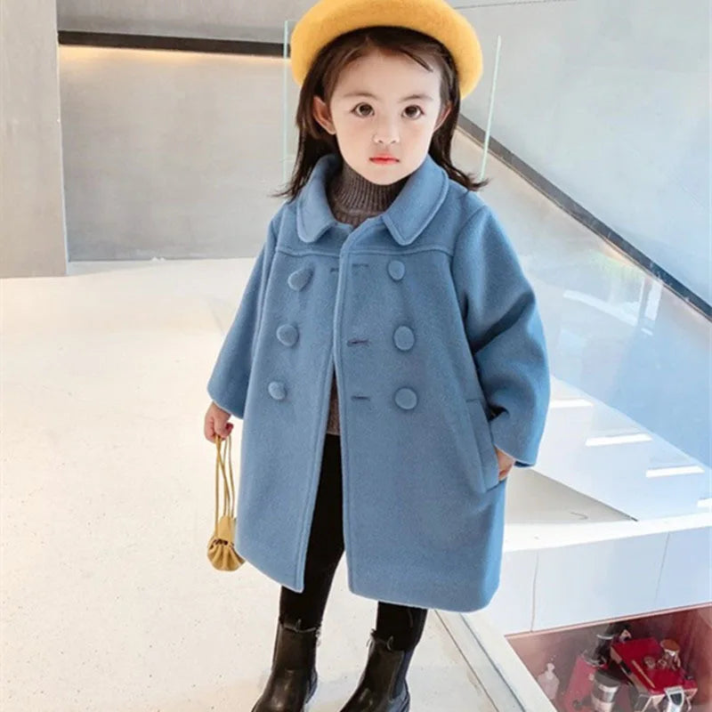 Winter Girl's Long Fashion Plus Cotton Coat 2024 Baby Girl Korean Style Thickened Double-breasted Coat Children Warm Jacket