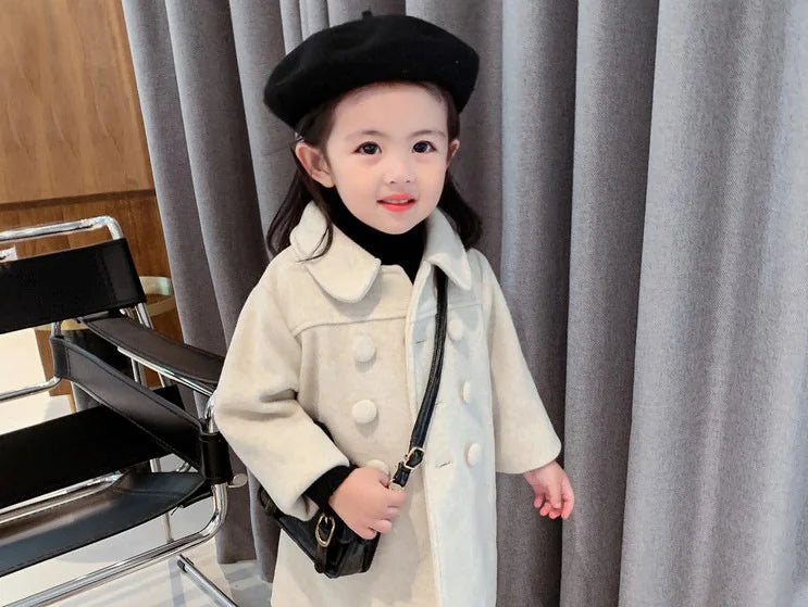 Winter Girl's Long Fashion Plus Cotton Coat 2024 Baby Girl Korean Style Thickened Double-breasted Coat Children Warm Jacket