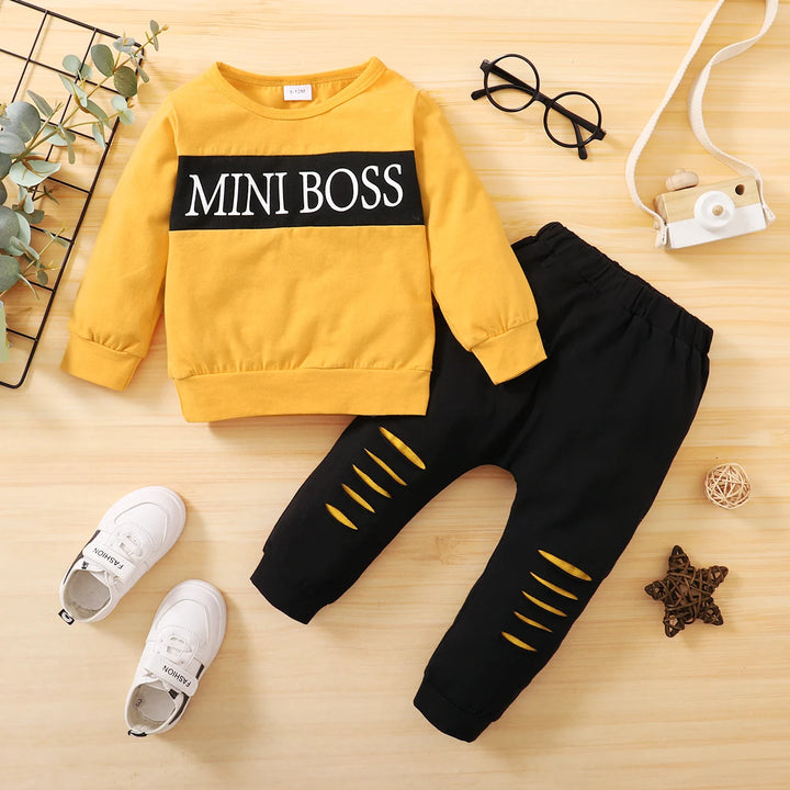 Baby Boy Clothes Toddler Boy Outfit Suit Letter Printing Long Sleeve Top + Pants 2PCs Fashion Infant Spring Sports Clothes