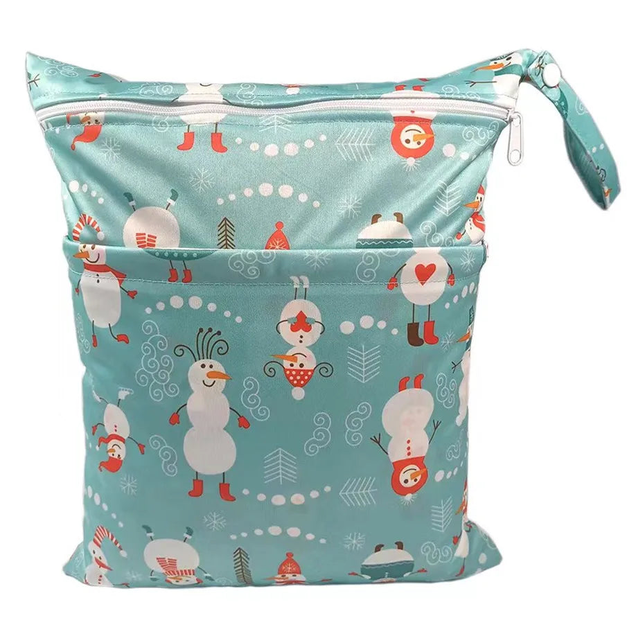 [Sigzagor]Wet Dry Bag With Two Zippered For Baby Diapers Nappies Waterproof Reusable 36cmx29cm