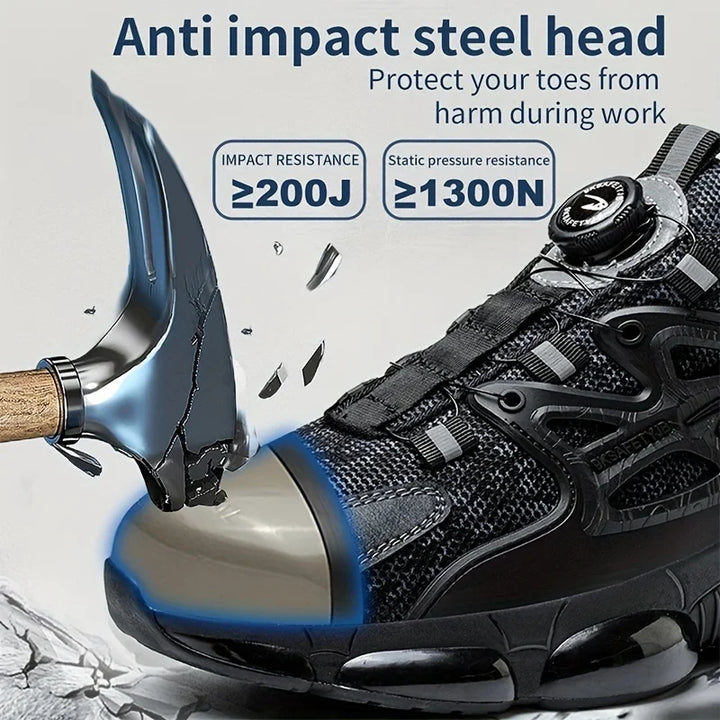 Rotating Button Safety Shoes Men Steel Toe Sneaker Air Cushion Work Shoes Man Puncture Proof Work Safety Boots Protective Shoes