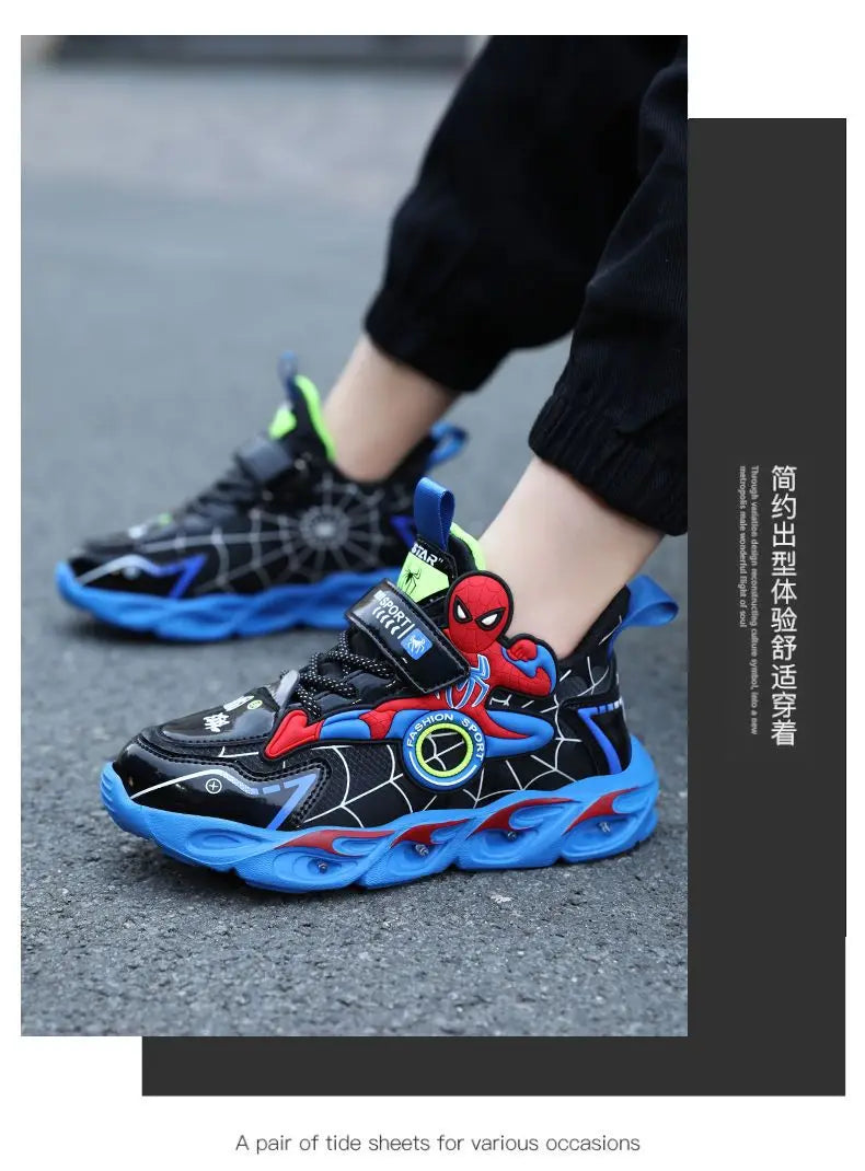 Disney Boys Shoes LED Lights Cartoon Autumn Children's Sports Shoes Leather Non-slip Children's Running Shoes Sneaker Size 25-35