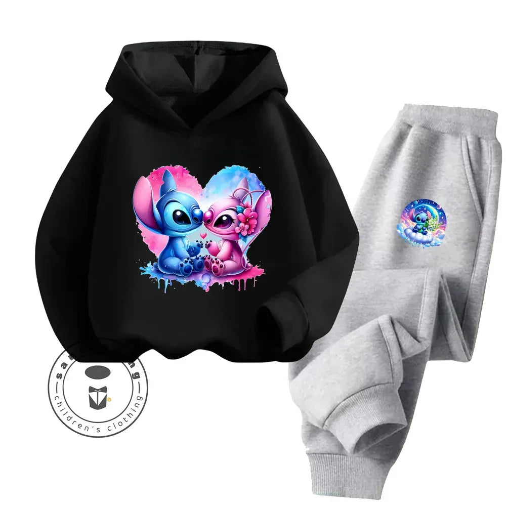 Cartoon Stitch Fall Winter Fashion Kawaii Sports Hoodie Set for Boys Girls Kids with High Quality Wear Resistant Cheap Fashion