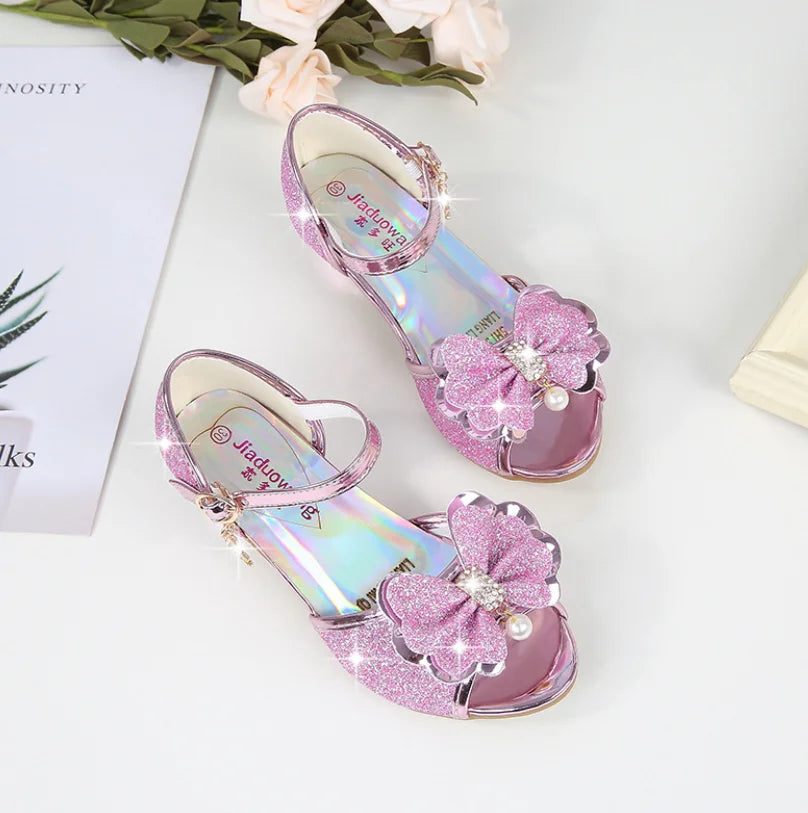 10 Colors Children Princess Sandals Kids Girls Wedding Shoes High Heels Dress Shoes Bowtie Gold Pink Blue Silver Shoes For Girls