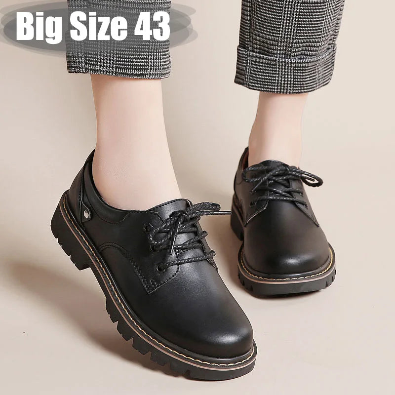 Lace Up Flats Women's Oxfords Comfy Leather Shoes Female Designer Loafers Woman Black Slip Ons Ladies Driving Shoes Retro Loafer