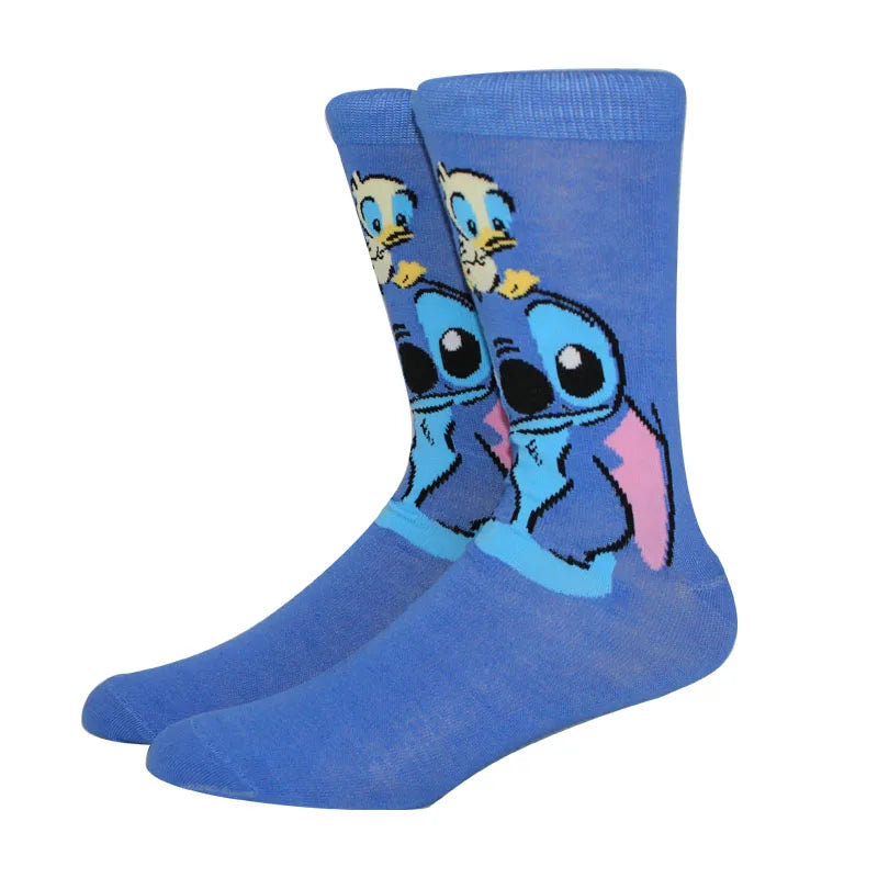 1 Pair New Design Cartoon Long Men Socks Stitch Kawaii Women Socks creative Skateboard socks Fashion knee-high Socks Size 37-45