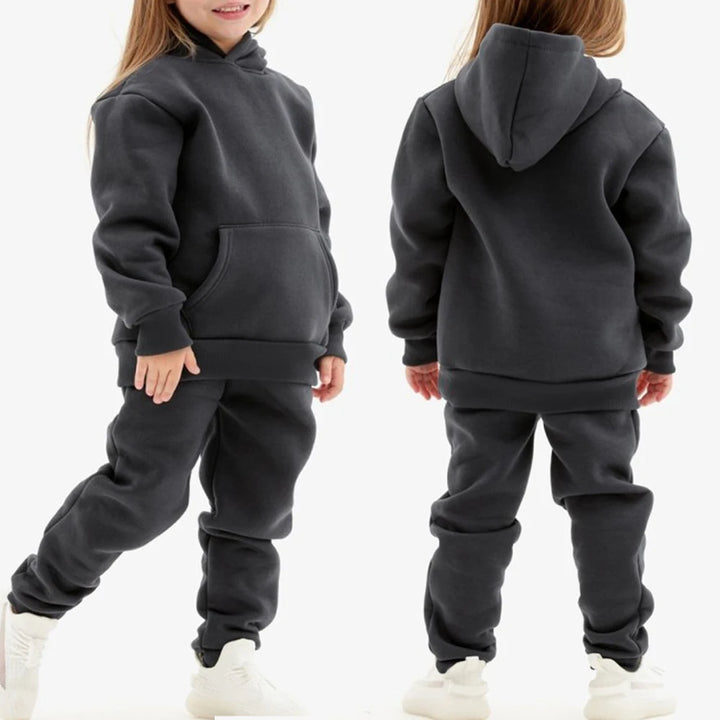 Winter Children Hooded Tracksuits Suits 0-6Y Toddler Boys Girls Clothing Suit Solid Plush Sweater and Sports Pants Set