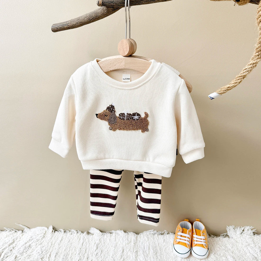 New Kids Baby Girl Clothing 2Pcs Winter Autumn Long-Sleeved Cute Puppy Top+Pants Infant Suit Baby Boy Outfits Warm Wear 0-3Years