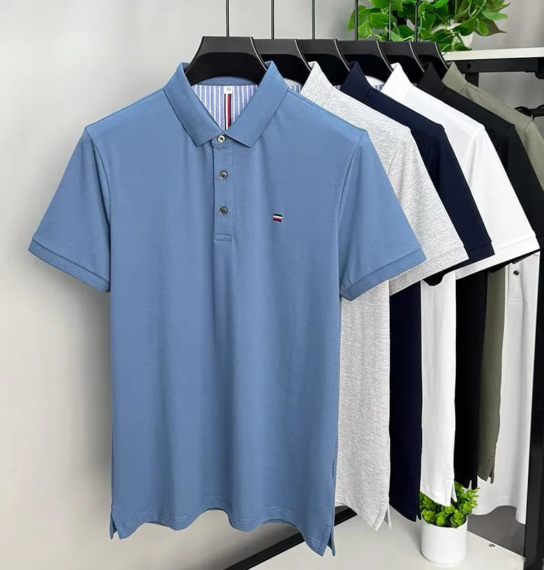 High end summer ice silk breathable short sleeve POLO shirt men's fashion brand classic embroidery business casual Paul T-shirt