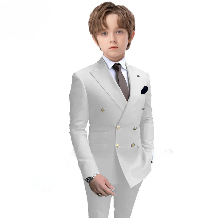 Navy Blue Boys 2 Piece Suit Double Breasted Blazer Kids Wedding Tuxedo Jacket Pants Formal Child Clothes 2-16 Years Old