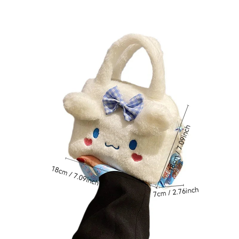 MINISO Sanrio Plush Bag Kawaii Kuromi Cinnamoroll Melody Cartoon Anime Handbag Crossbody Cosmetic Travel Storage Bags