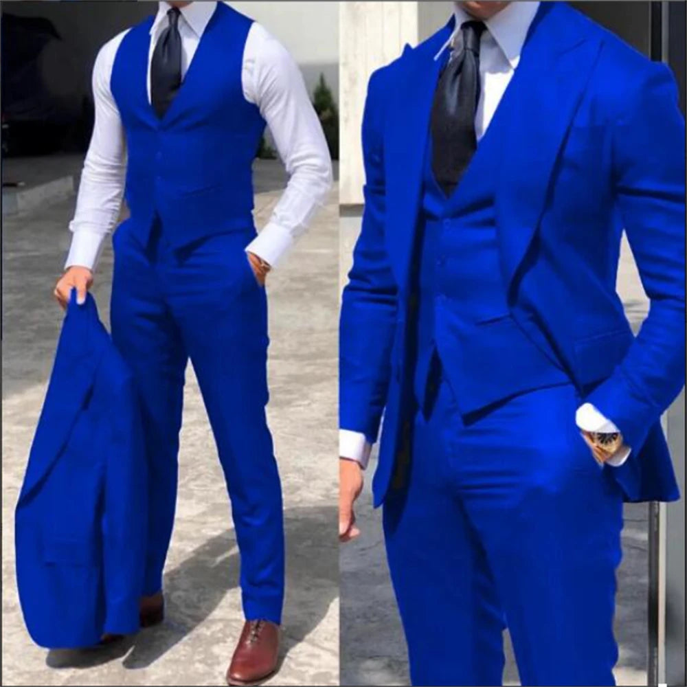 Elegant Wedding Tuxedos Suits Slim Fit Bridegroom For Men 3 Pieces Groomsmen Suit Male Cheap Formal Business (Jacket+Vest+Pants)