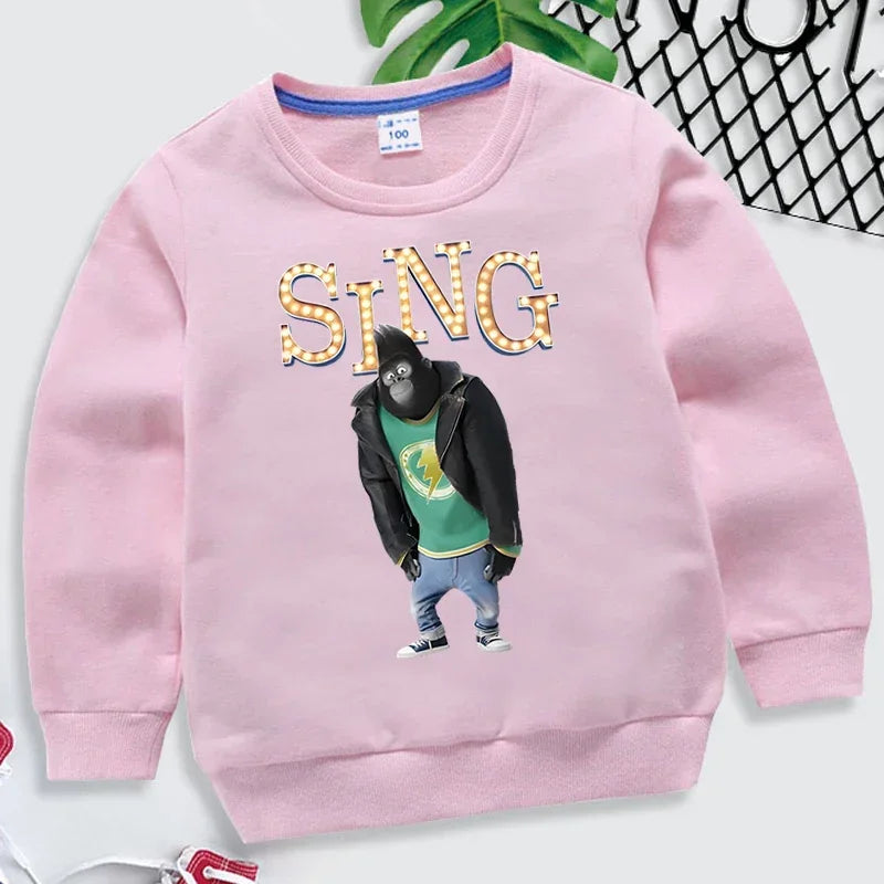 Johnny Gorilla Sing Print Children Sweatshirt Hip Hop Streetwear Autumn Kids Long Sleeve Pullover Girl Boy Johnny Gorilla Hoodie