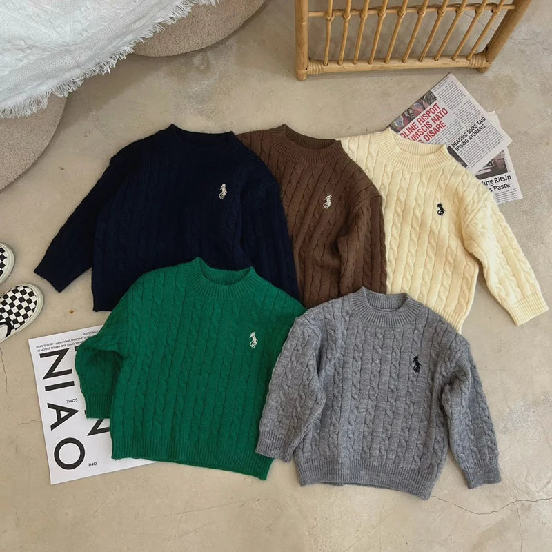 IYEAL Spring and Autumn Children's Sweaters Boys Girls Treasure Knitted Retro Pullovers Raglan Jackets Loose Cotton Tops