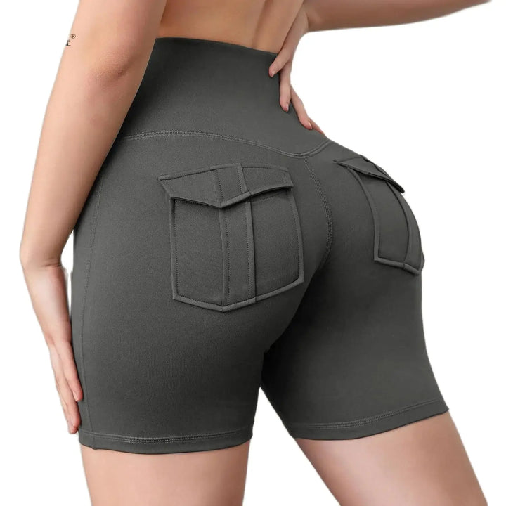 CHRLEISURE Pocket Sports Shorts for Women Butt Lifting Fitness Tights Slim Elastic Cycling Shorts Gym Activewear