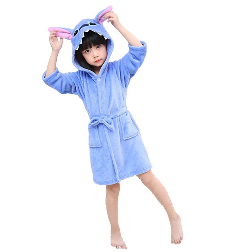 Lilo & Stitch Disney Girls Robes Children's Nightgowns Flannel Winter Sleepwear Kids Pyjamas Blue Stitch Unicorn Kigurumi Robes