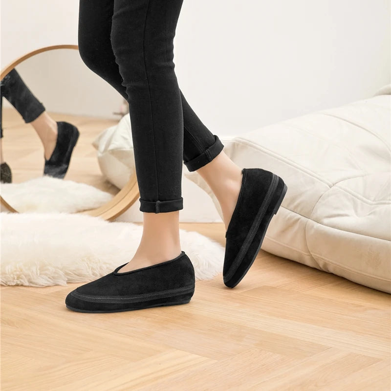 AIYUQI Winter Flat Shoes Women 2024 New Wool Lining Warm Women Snow Shoes Genuine Leather Comfortable Female Winter Ballet Shoes