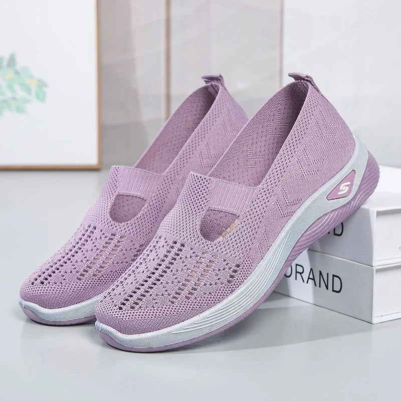 Women's New Summer Shoes Mesh Breathable Sneakers Light Slip on Flat Platform Casual Shoes Ladies Anti-slip Walking Woven Shoes