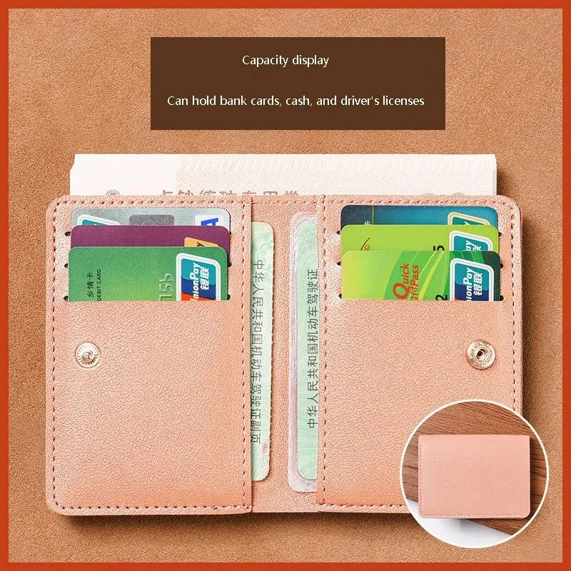 2024 New Mens & Women's Wallet Simplified Folding Button Small Wallet Driver's License Card Bag Male Student Soft Leather Wallet