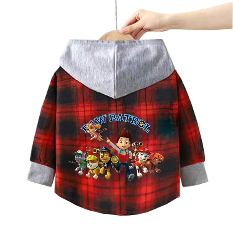 Paw Patrol Children's Hooded Shirts Kids Clothes Baby Boys Plaid Shirts Coat for Spring Autumn Girls Long-Sleeve Jacket Clothing