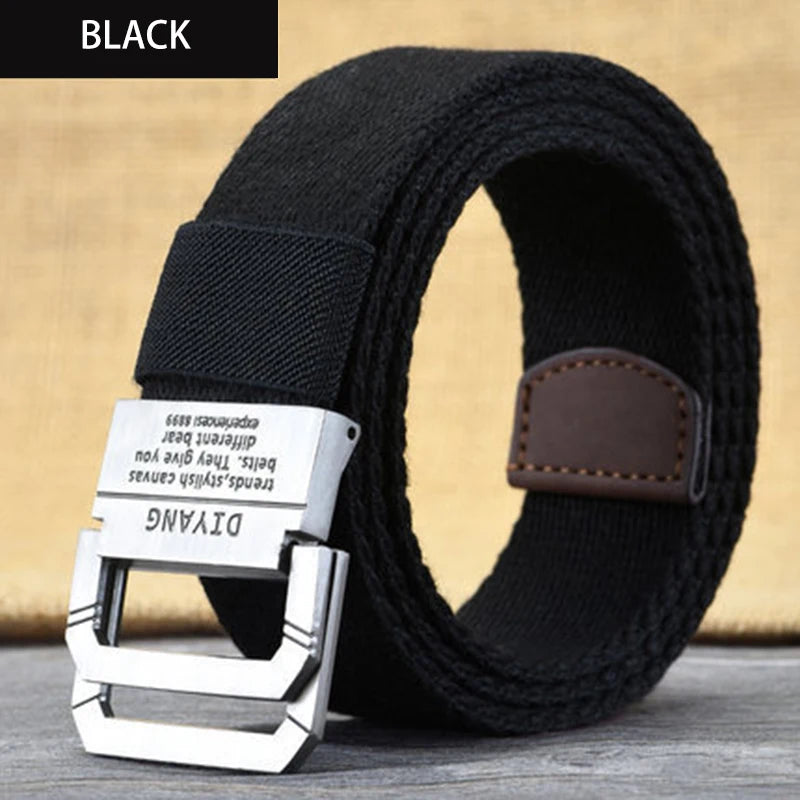 Men's Thickened Double Ring Metal Buckle Nylon Military Belt Combat Tactical Belt Heavy Carrying Survival Belt