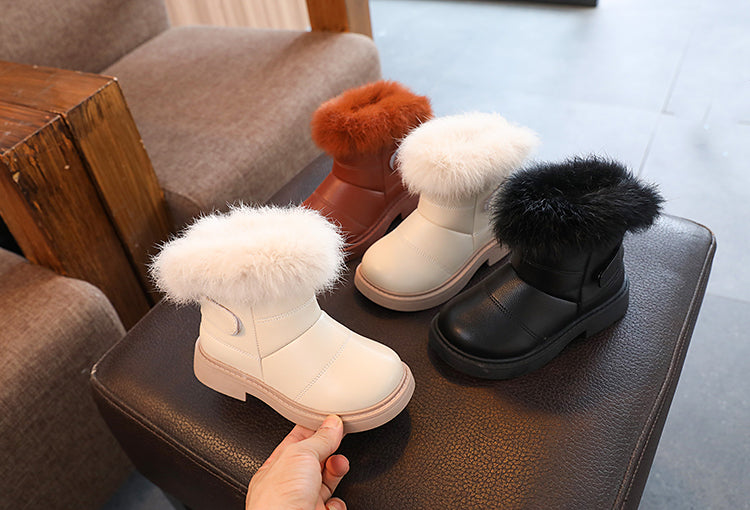 2023 New Solid Color Britain Style Girls Casual Boots Plush Winter Soft Baby Boys Short Boots Kids Shoes Children Drop Shipping