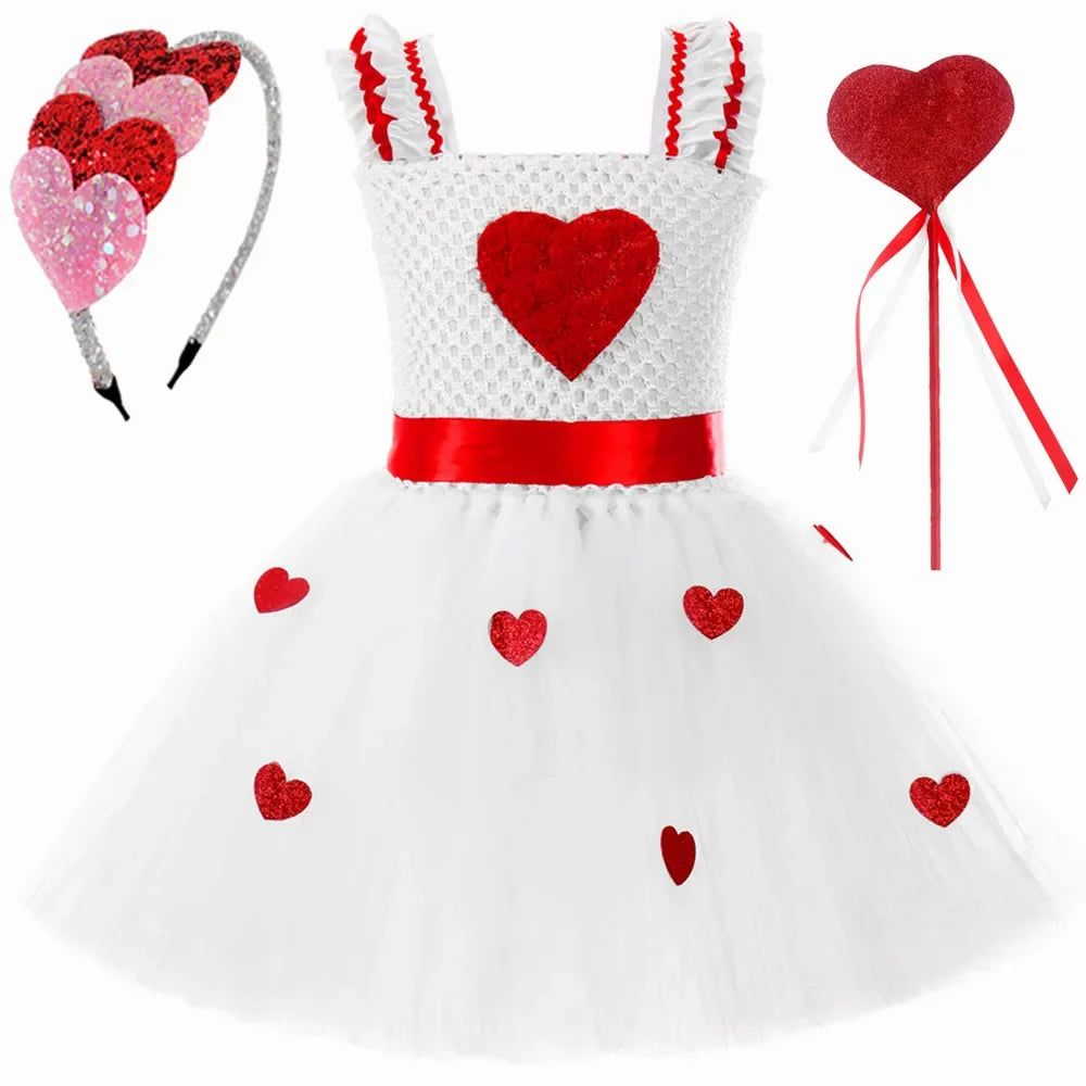 Toddler Baby Girls Valentine’s Day Princess Dress Sweet Love Heart Tutu Dresses Kids Valentines Wedding Birthday Party Costume