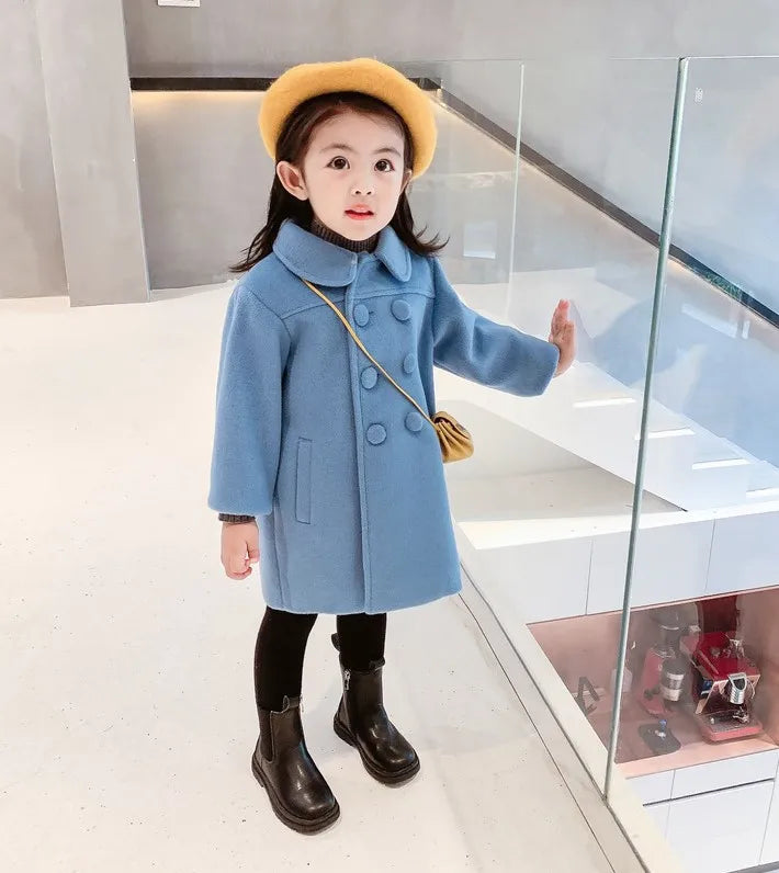 Winter Girl's Long Fashion Plus Cotton Coat 2024 Baby Girl Korean Style Thickened Double-breasted Coat Children Warm Jacket