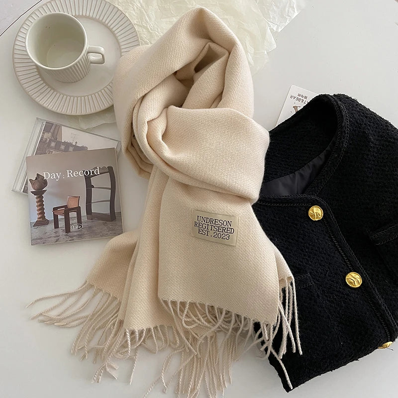 2025 New Fashion Cashmere Scarf Warm Winter for Women Korean Style Knitted Solid Color Double Sided Wraps Neckerchief