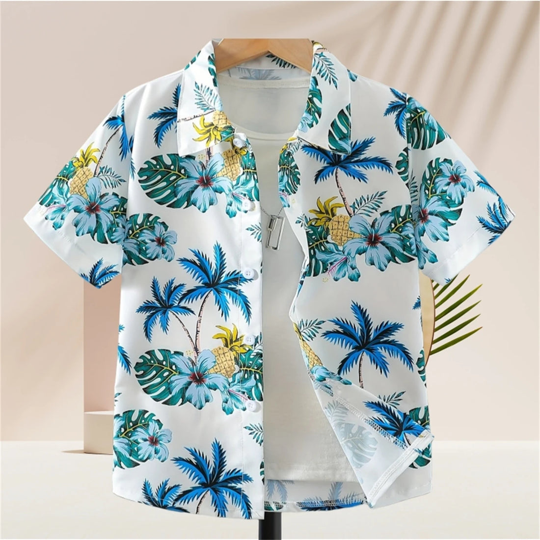 Casual Shirt Boy Beach Tropical Leaves and Coconut Tree Print Shirt Top Boys Creative Short Sleeve Shirt Lapel Tops Boys Clothes