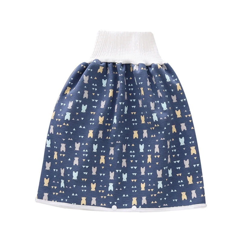 Cotton Diaper Skirt for Kids 0-12Y Waterproof Urine Reusable Pants with Cartoon Pattern Anti-Side Leakage Breathable Diaper