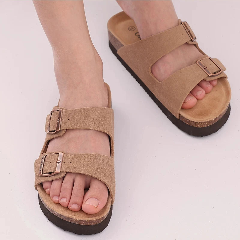 Comwarm Classic Cork Sandals For Women Men Fashion Soft Thick Sole Cork Slippers Summer Beach Sandals Home Open Toe Flat Sandals