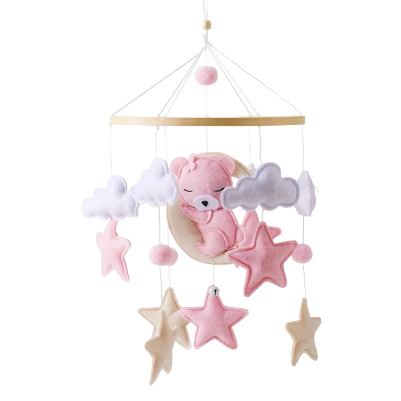 Baby Wooden Bed Bell Mobile Hanging Rattle Toys Teddy Velvet Bear Rabbit Doll Toy Newborn Music Hanger Crib Mobile Bracket Gifts