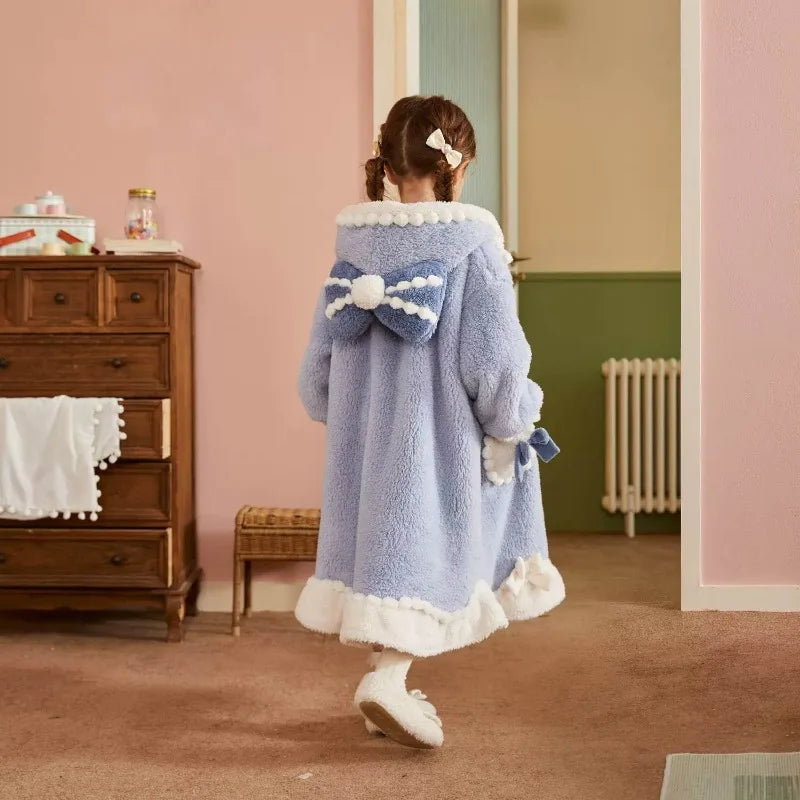 Girls Flannel Pajamas Autumn Winter Robes for Kids Warm Nightgowns for Children Teenager Bath Towel for Kids Clothes