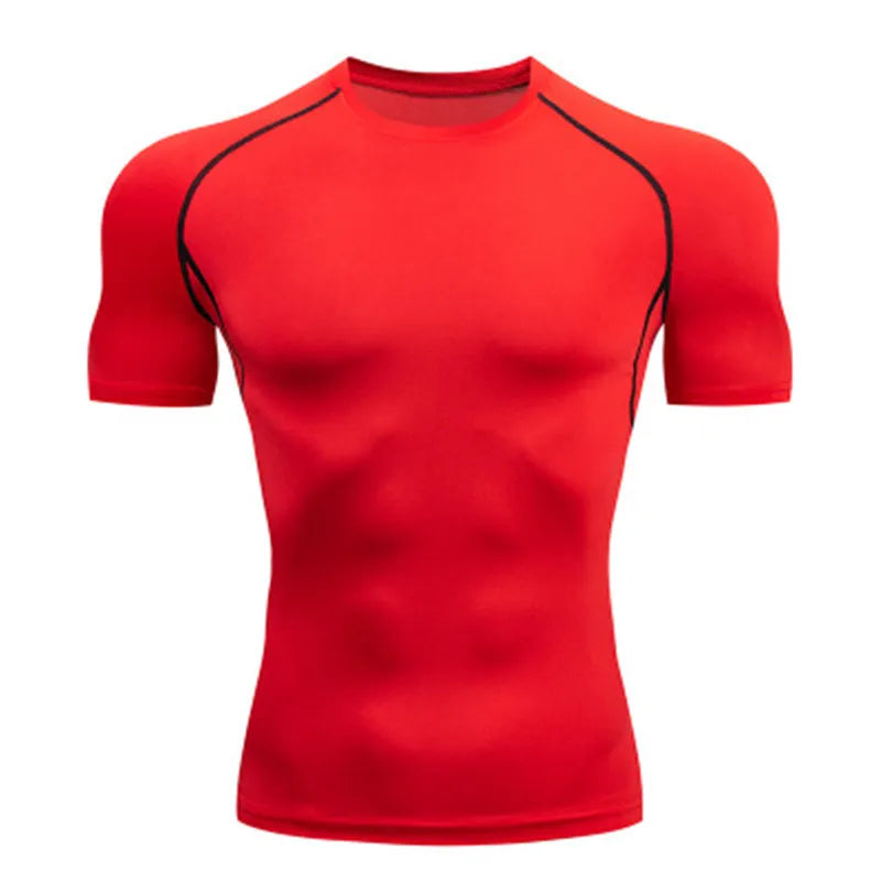 Men's compression running T-shirt fitness tight short sleeved T-shirt training jogging shirt gym sportswear quick drying